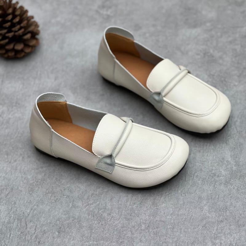 Women's Handmade Leather Shoes Spring and Summer Round Head Flat Soft Leather Soft Sole Casual Leather Shoes
