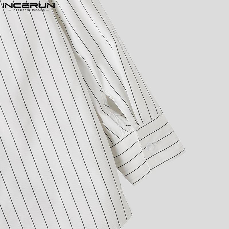 INCERUN Podzimní pánské stojací límeček s dlouhým rukávem pruhované košile Bagge Bandage Tops