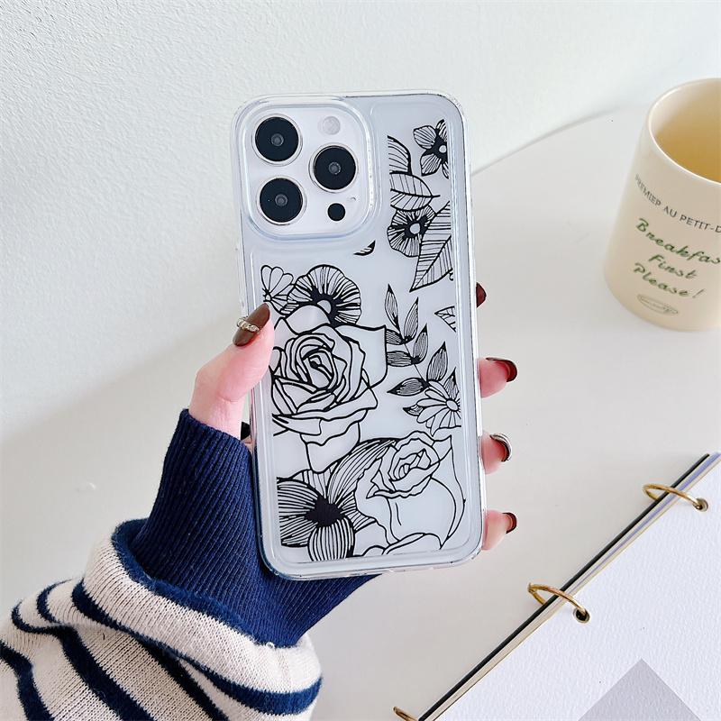 Flower Clear Phone Case For Iphone 15 14 Plus 13 12 11 Pro Max Shockproof Silicone Soft TPU Back Cover