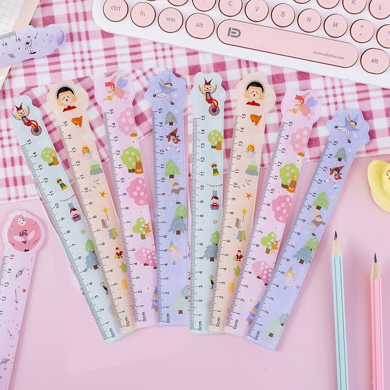 Cute Transparent 15cm Plastic Straight Ruler For Students Kids Stationery Gift