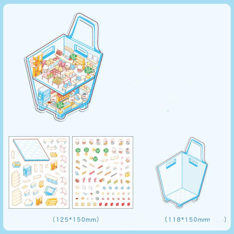 Cartoon Food Street Landscape Sticker Cabin Scene DIY Toy Game Sticker Festival Birthday Gift for Kids Girls and Children
