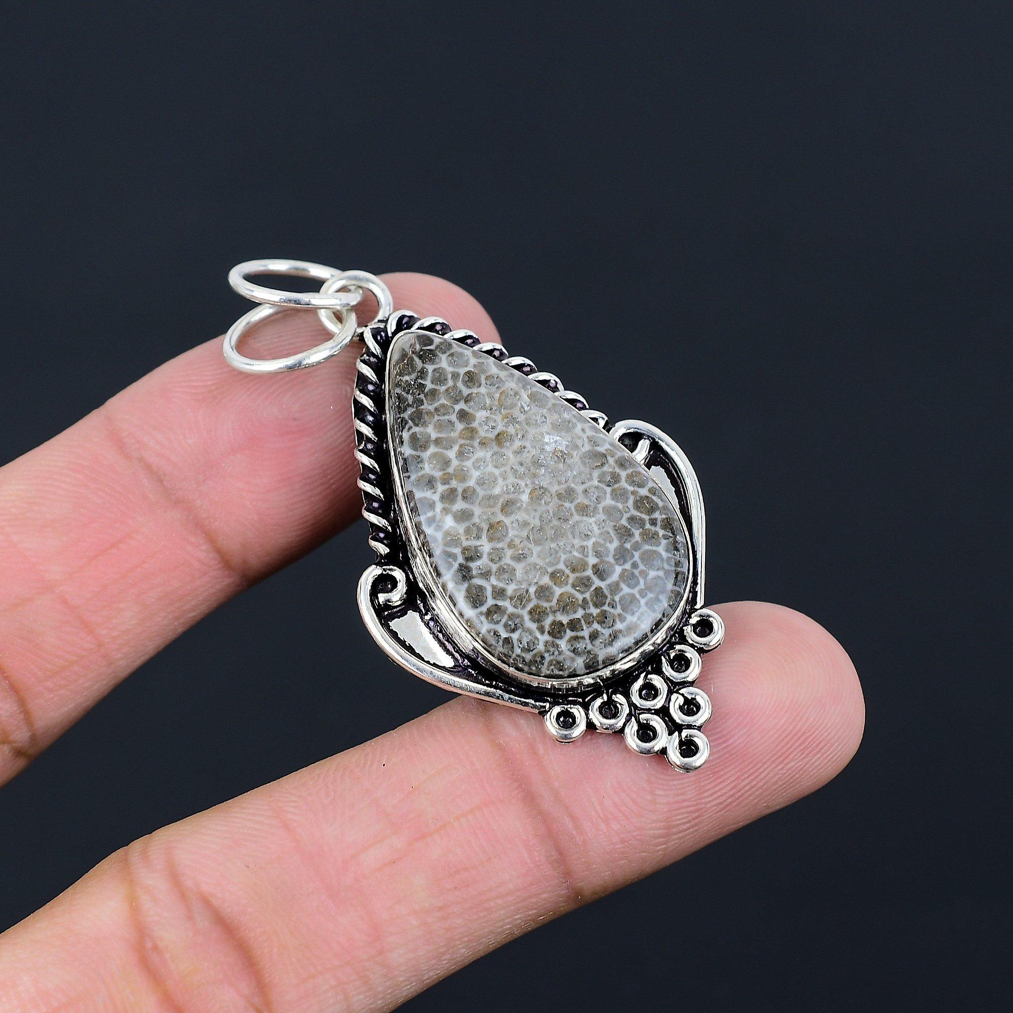 925 Silver Natural Stingray Coral Birthday Elegant Root Chakra Bezel New Pendant