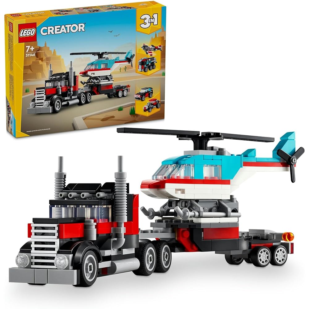 

LEGO Creator Helicopter Transport Truck Toy for Kids Ages 7-9 Building Blocks Vehicle Set 31146