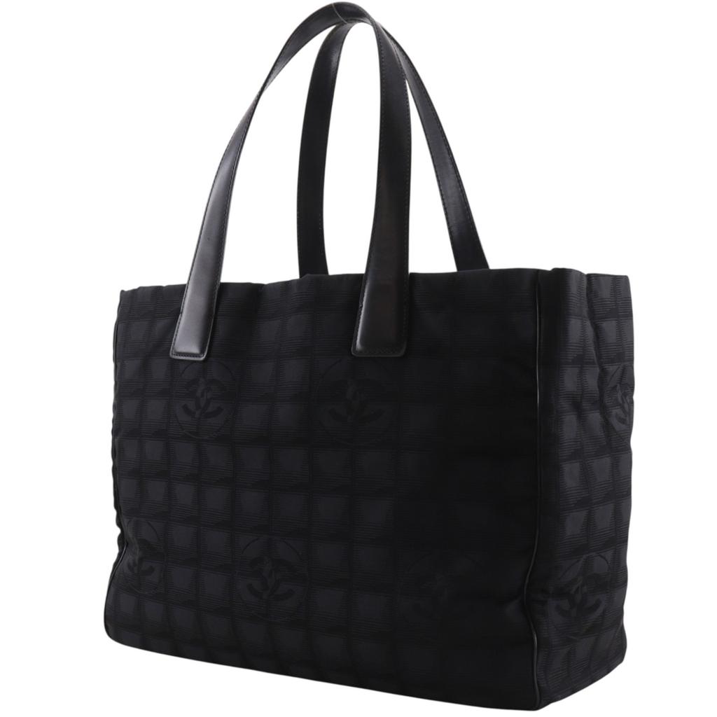Chanel New Travel Line Tote MM Tote Bag A15991 Black Nylon Canvas Women Used