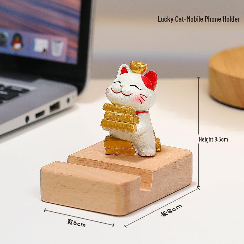 Cute Lucky Cat Phone Stand - Desktop Ornament & Mini Kitten Birthday Gift