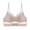 Women Bra See-through Mesh Back Closure Striped Spaghetti Strap Breast Support Padded U-shaped Back Brassiere Inner Wear Clothes