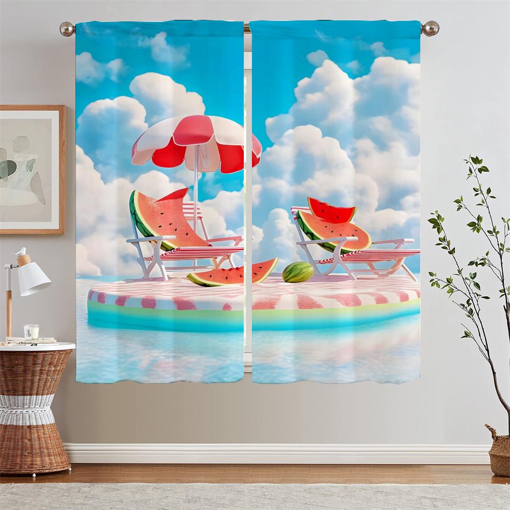 Beach Watermelon Blackout Curtain Living Room Decoration Kitchen Curtains for Rooms Home Interior Curtains Tentacles Partition