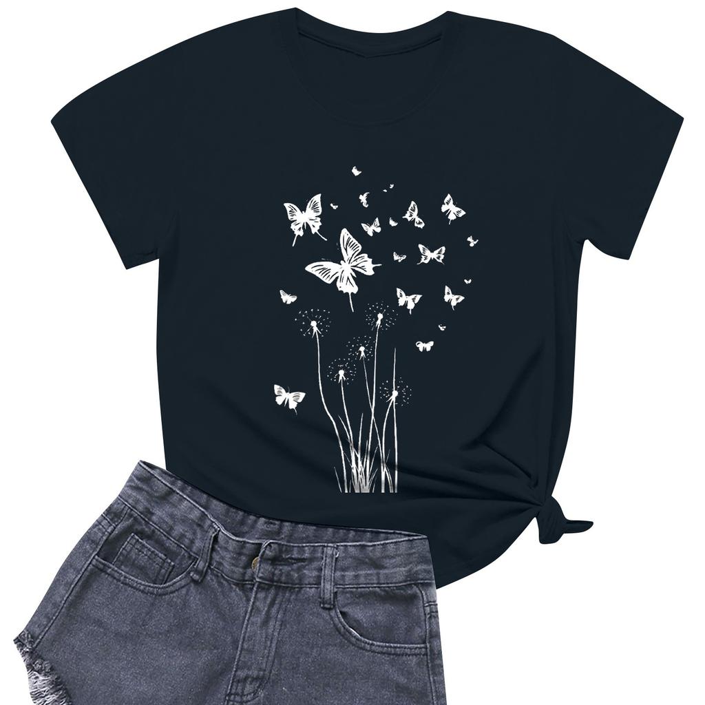 Γυναικεία Μόδα Casual Μπλούζες Πουλόβερ με Μανίκι Κοντό και Στρογγυλή Λαιμόκοψη με Ποικίλα Μοτίβα