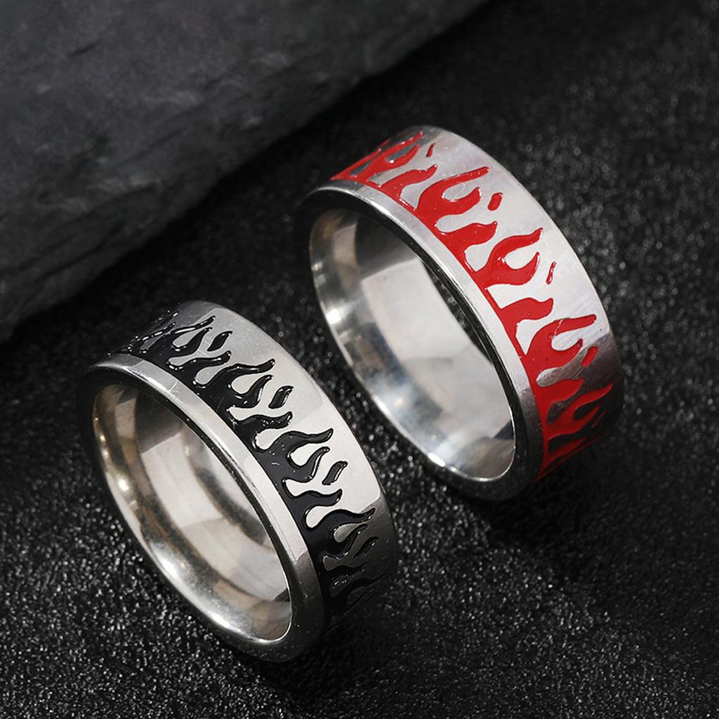 Retro Flamme Feuer Edelstahlring für Männer Frauen Punk Gothic Edgy Paar Zirkon Rock Hiphop Cosplay Zubehör Unisex Geschenk