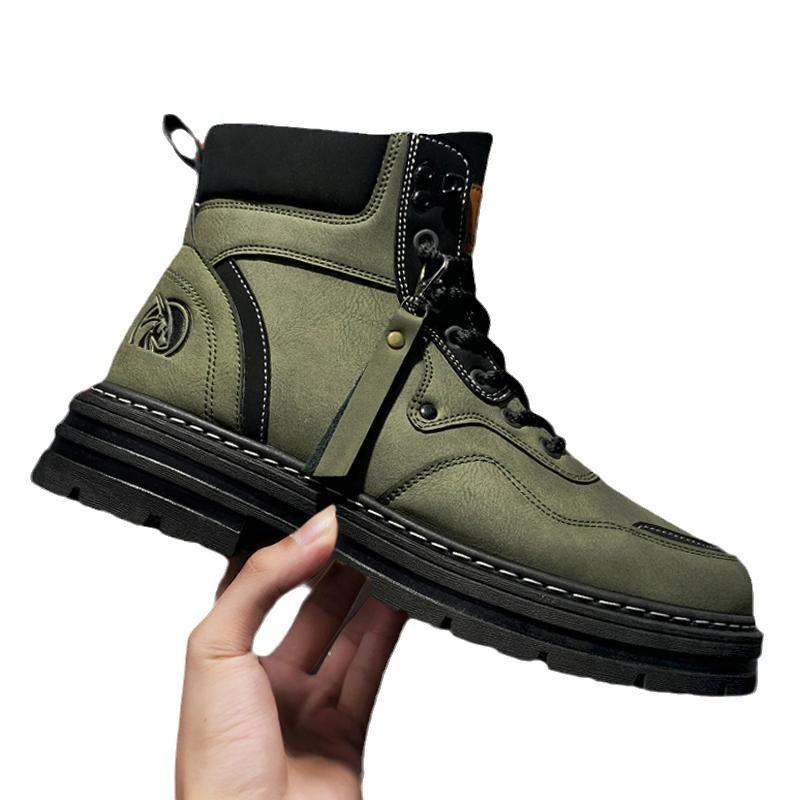 High-top Martin Boots Men's Spring and Autumn New British Style Leather Boots Men's Breathable Retro Rhubarb Tooling Boots Tide
