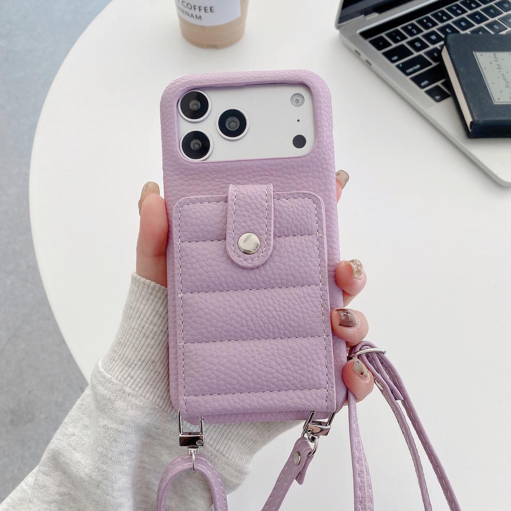 Crossbody Magnetic Lychee Grain Cards Solt Leather Phone Case for iPhone 17 Pro Max 16 Plus 15 14 13 12 Pocket kickstand Cover