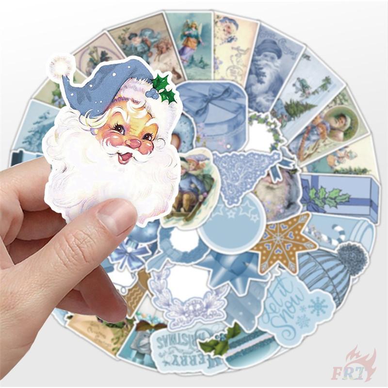 50Pcs/100Pcs Blue Merry Christmas Stickers DIY Fashion Waterproof Doodle Decals Stickers