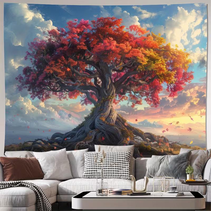 

2D Mystical Tree of Life Tapestry, Aesthetic Autumn Nature Background Cloth 47.2x31.5inch/120*80cm