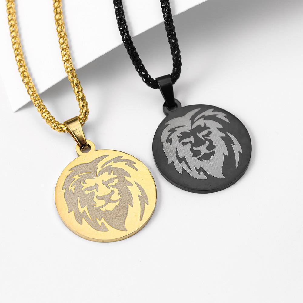 New Fashion Engraved Lion Pendant European and American Animal Men's Necklace