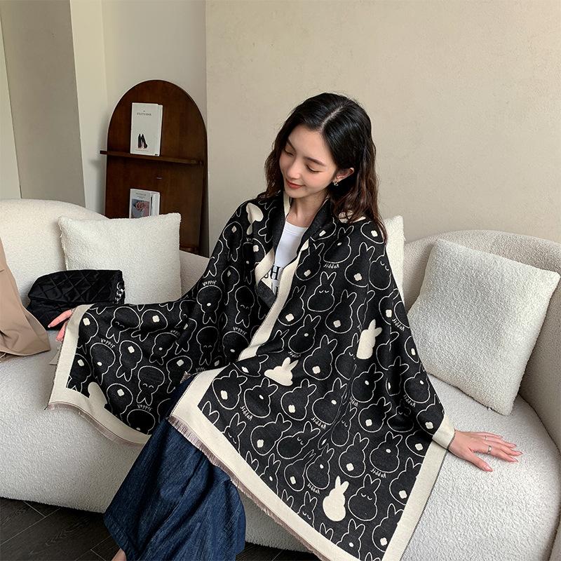 Simple Korean Style Autumn and Winter Imitation Cashmere Scarf New Warm and Versatile Cute Scarf Student Neck Protector Plus Velvet Shawl