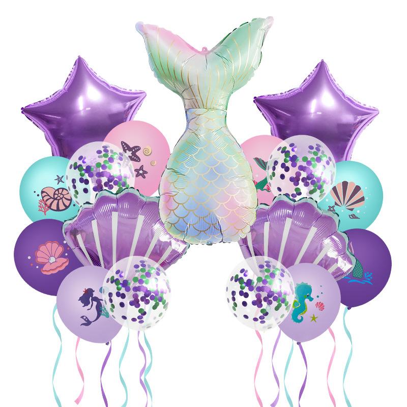 Mermaid Latex Balloons Confetti Air Helium Globos Disposable Tableware for 1st Kids Girl Mermaid Theme Birthday Party Decoration