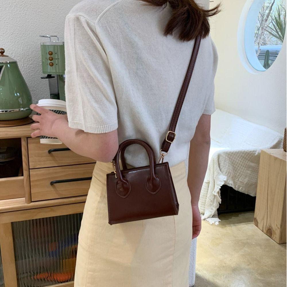 PU Leather Mini Handbag Solid Color Flap Shoulder Purse Korean Style Small Square Bag  Work Women