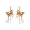 Silver Needle European and American Exaggerated Diamond-encrusted Butterfly Tassel Earrings Light Luxury Premium Earrings Holiday Temperament Earrings