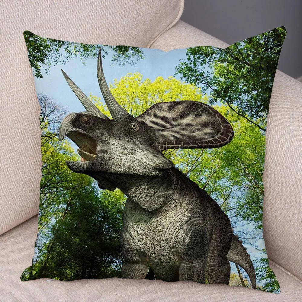 Jurassic Dinosaur Cushion Cover Decorative Wild Animal Print Pillowcase for Car Sofa Home Decor 45x45cm