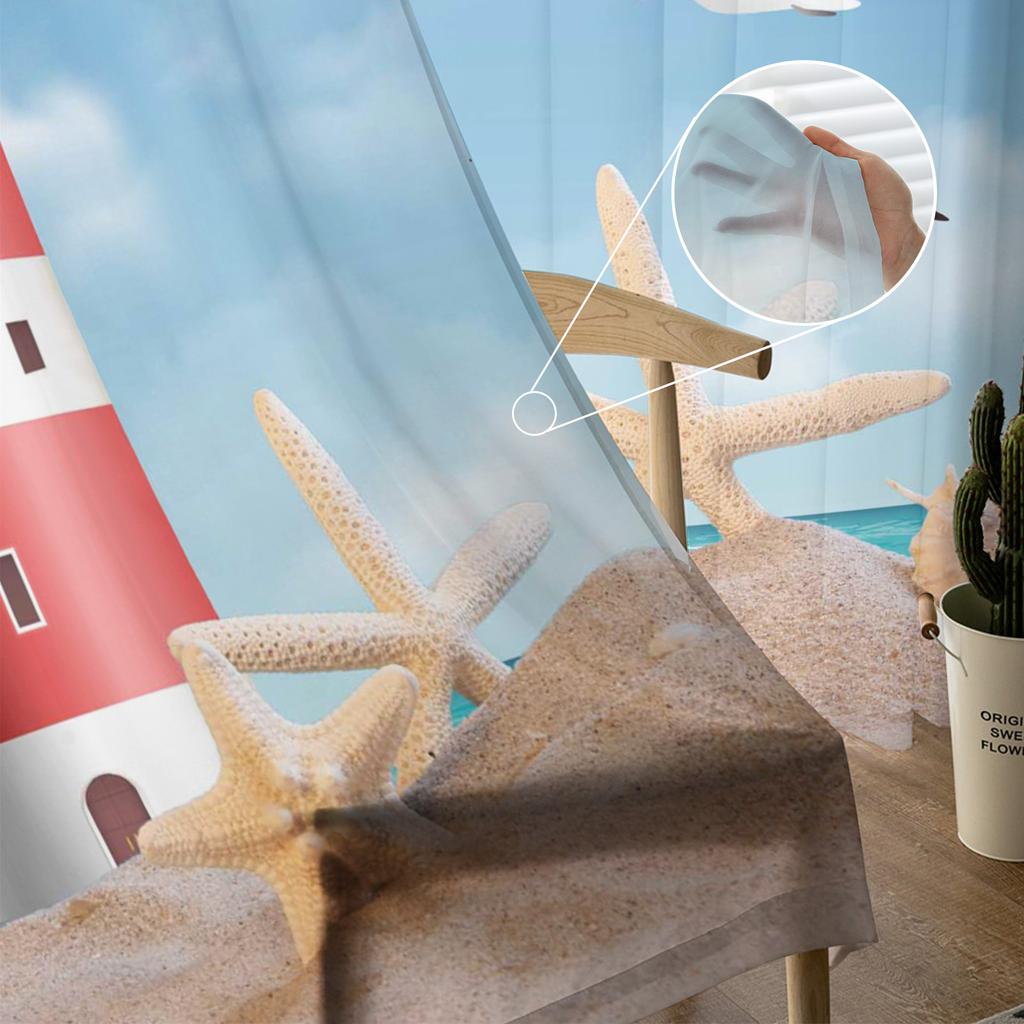 Sea Beach Lighthouse Starfish Seagull Sheer Curtains for Living Room Decoration Window Curtains Kitchen Tulle Voile Curtains