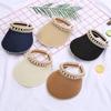 Empty Top Straw Hat Women'S Summer Sun Protection Hat Pearl Headband Hat Outdoor Sports Travel Fashion Sun Hat