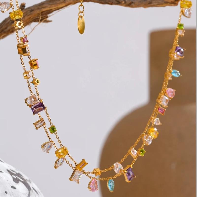 Bohemian Cubic Zirconia Pendant Necklace Neck Jewelry Fashion Accessories Trendy Beads Necklace Present for Women Girls