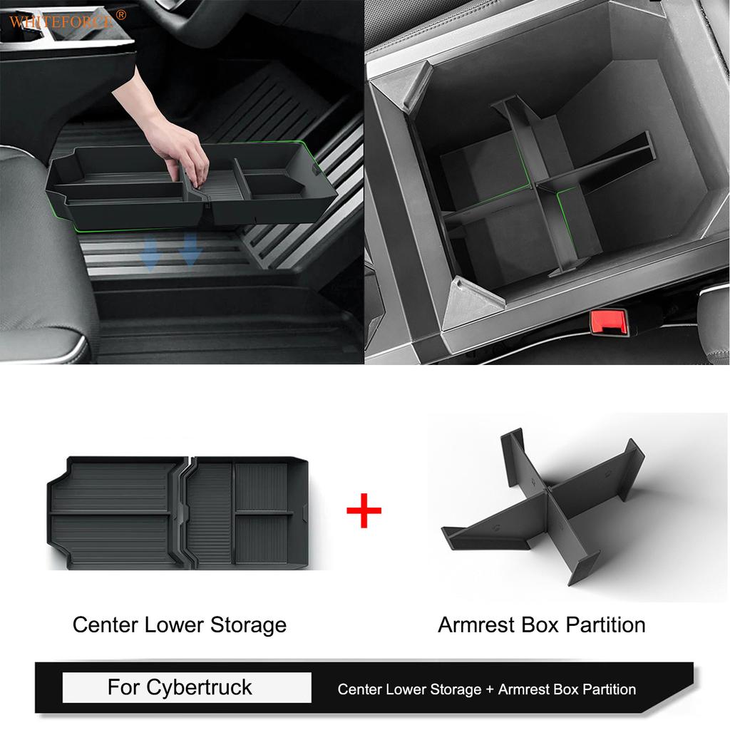 For TESLA Cybertruck Center Console Lower Non-slip Pad Armrest Partition Grid Organizer ABS Storage Box Under Central Control