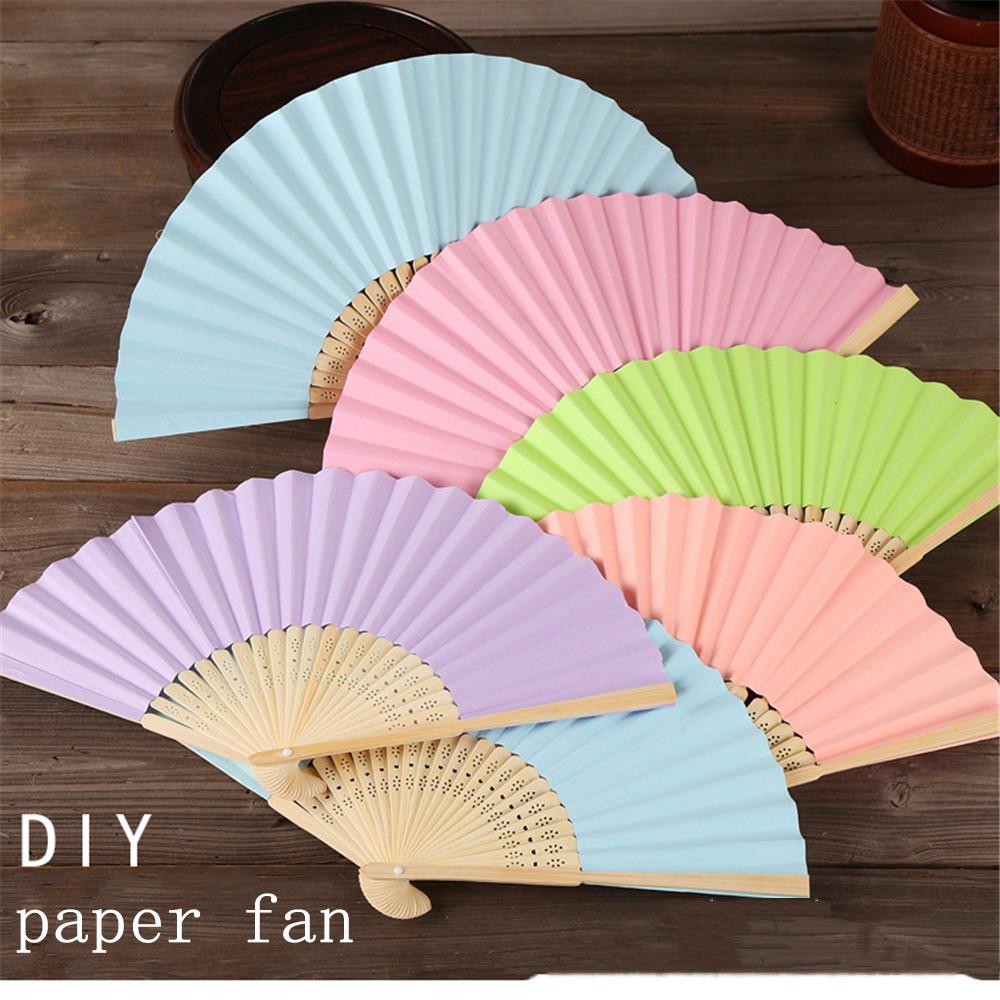 

Handmade Kids Drawing Wedding Folding Chinese Style Paper Fan Hand Held жовтий