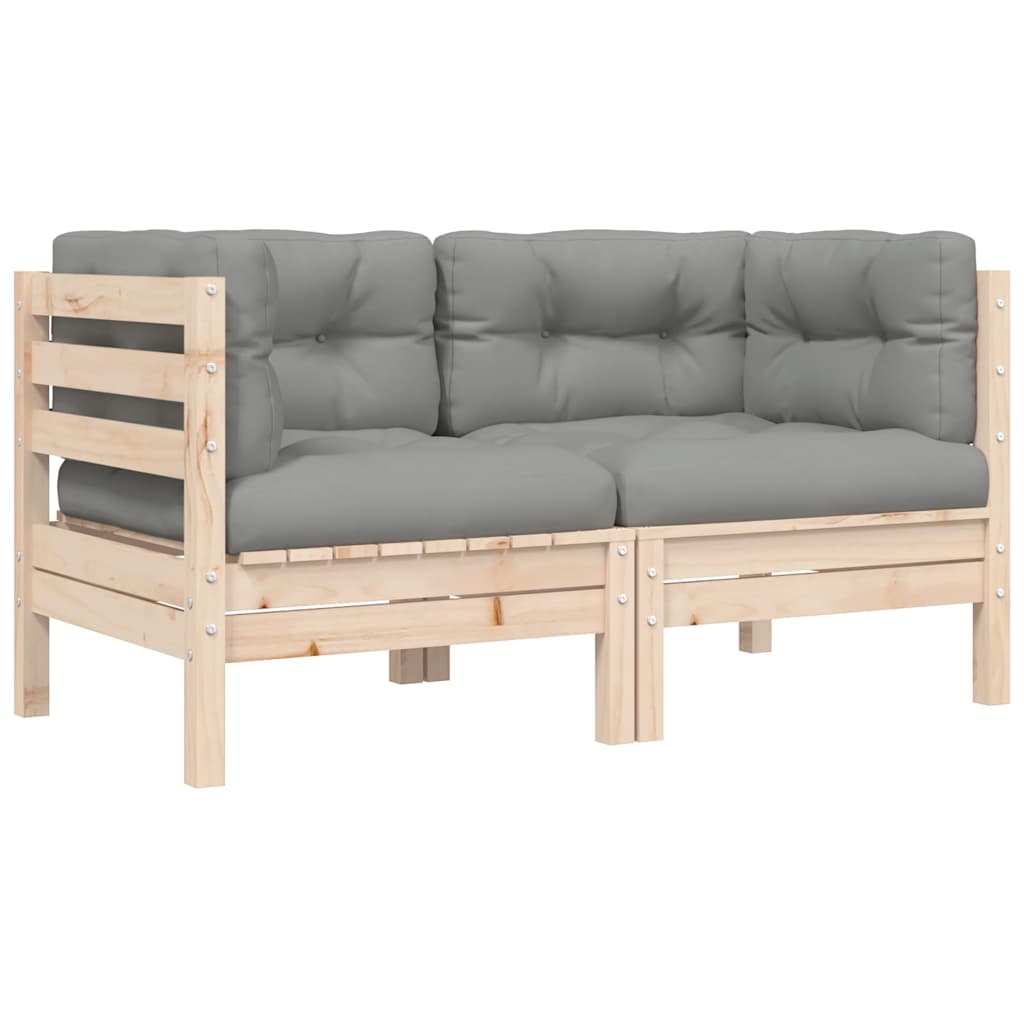 vidaXL 3-part. Garden Lounge Set with Grey Cushions Pine Solid Wood