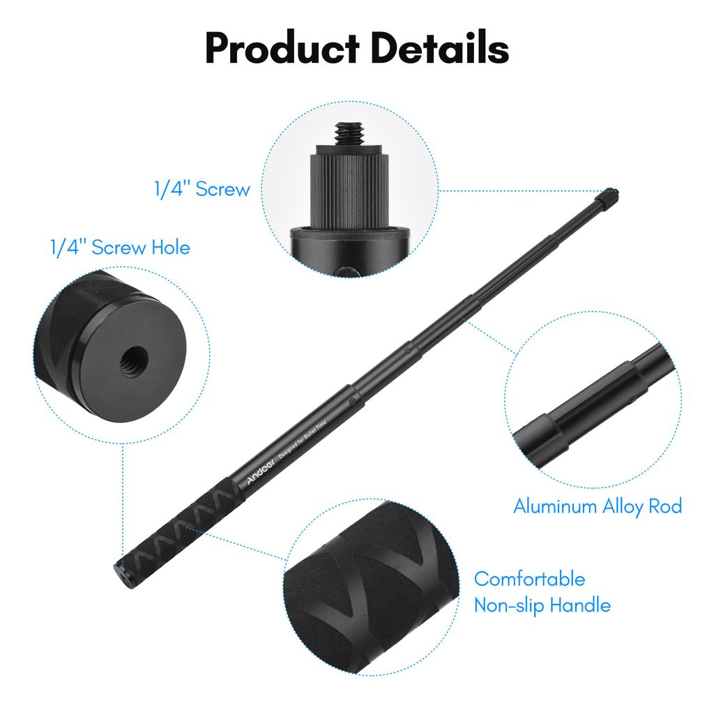 Andoer Perche à Selfie Invisible De 114,3 Cm, Compatible Avec Insta360 X4/X3/GO 3S, Insta360 ONE X2/ONE RS, Perche Monopode étendue De 6,35 Mm Pour GoPro Hero DJI Action Et Plus Encore