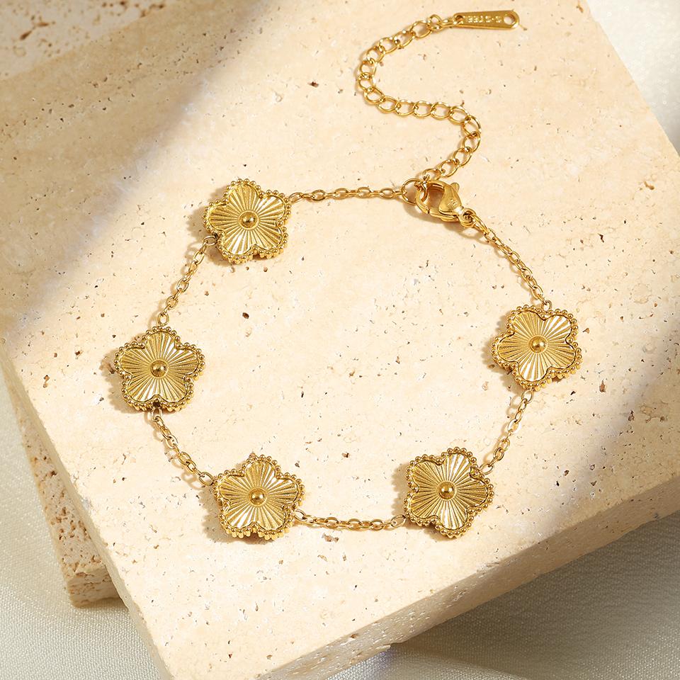 

Изысканный женский браслет-цветок из нержавеющей стали 304L, золотой браслет с темпераментом цветущей сливы, украшение для работы, подарок