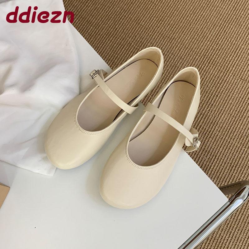 Fashion Fashion Buckle Strap Ladies Mary Janes Flats Shoes Soft Casual Female Shallow Footwear Round Toe Women Ballet Flats Shoes