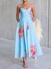 Summer new floral print waist swing dress suspender beach dress women