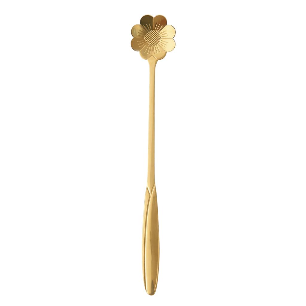 Stainless Steel Long Handle Coffee Spoon Stirring Spoon Dessert Spoon with Floral Shaped Head for Beverage Mixing and Serving