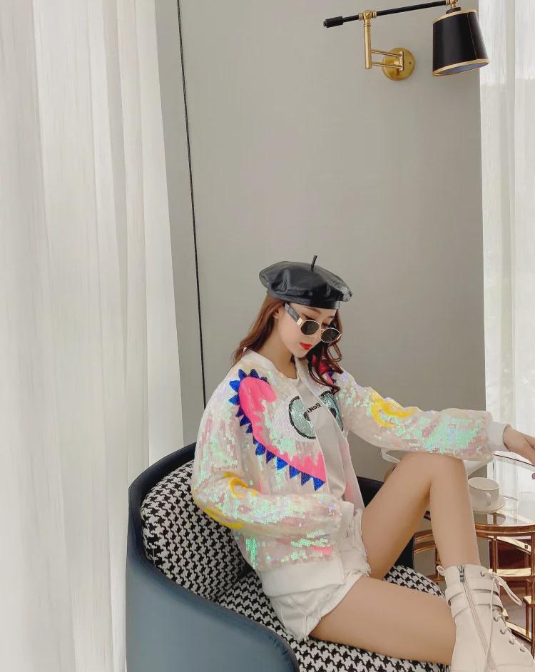 2025 European Station Sequined Eye Stand Collar Long Sleeve Jacket for Women