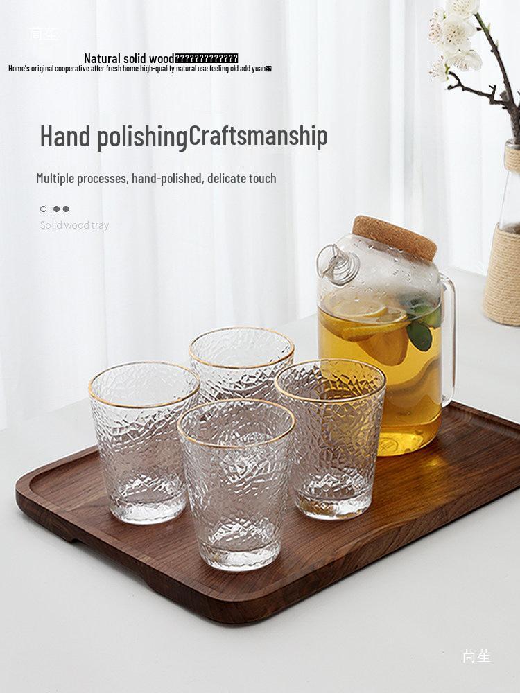 Luxury Black Walnut Tray: Rectangular Solid Wood for Home, Tea, & Water Cups, with Round Plate