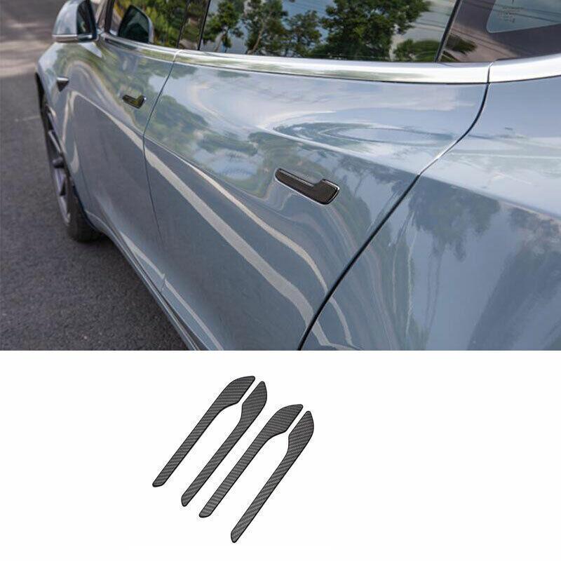 Matt Carbon Fiber Outside Door Handle Cover Trim 4pc For Tesla Model 3 2017-