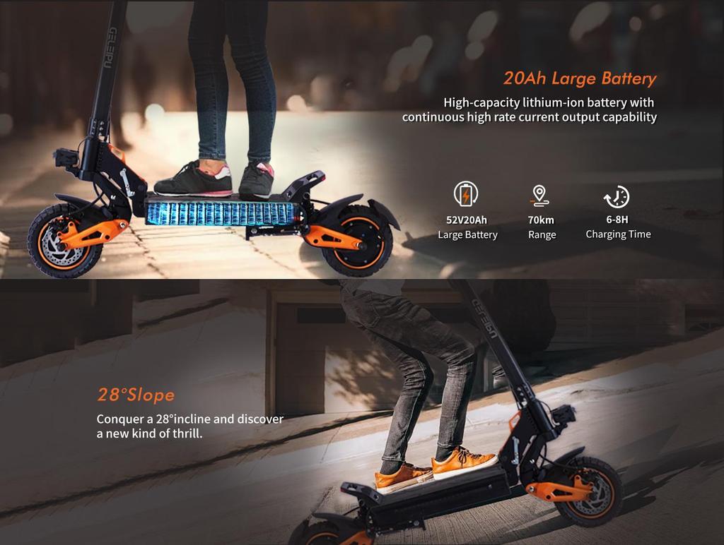 GELEIPU Z1 PRO Scooter Elettrico Off-road Motore 1200W*2 Batteria 52V 20Ah Pneumatici 10 pollici Velocità Massima 65km/h Autonomia 70km
