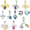Fashion 925 Silver Travel Series Airplane Passport Charms Beads Fit Bracelets Necklace Women DIY Jewelry Gifts