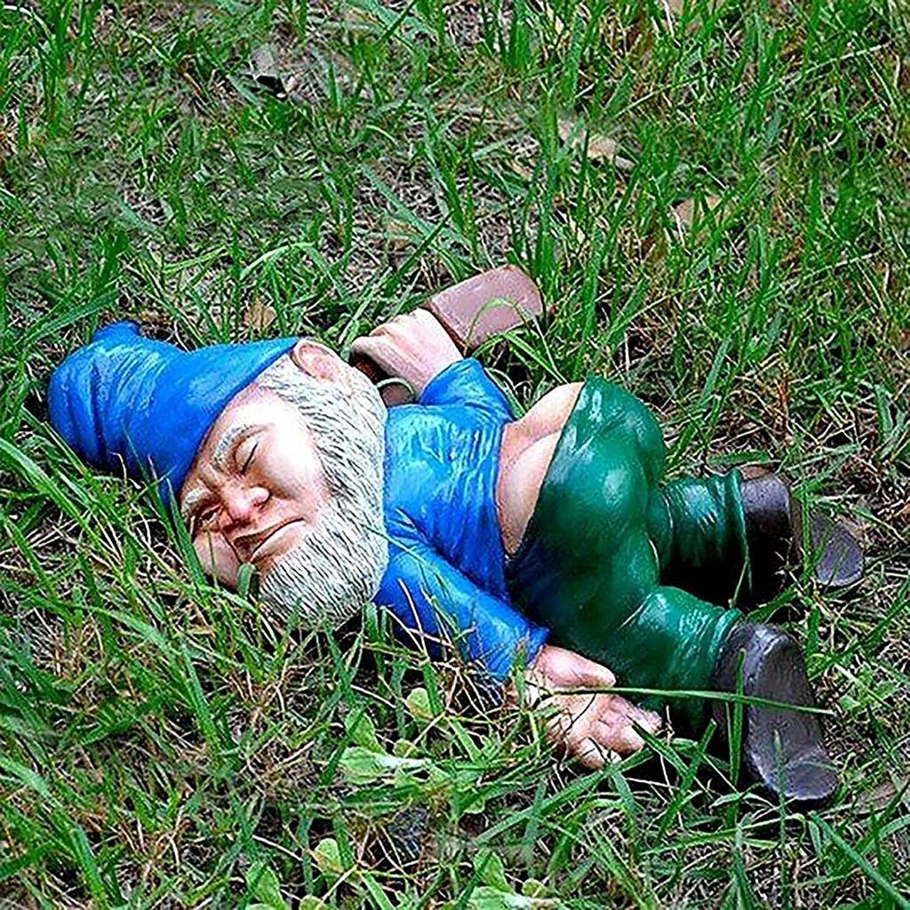 Large 9.5 Inch Funny Drunk Gnome Garden Decor, Creative Garden Gnomes Outdoor Patio Decor, Resin Statues Gift, Yard Decorations Outdoor Decorations