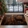 2D Flat Velvet Material Christmas and New Year Holiday Home Decor Floor Mat, Reindeer Silhouette Design Rug, Absorbent Non-Slip Backing, Cozy Vintage