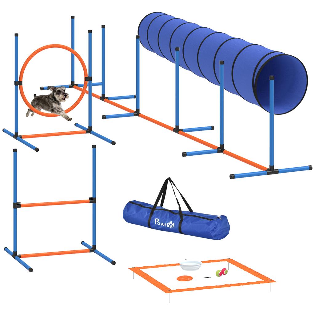 Dog Agility Set, 8-Piece, Tunnel, Slalom, Adjustable Jumps, Carry Bag, 350 x 68 x 70 cm, Orange