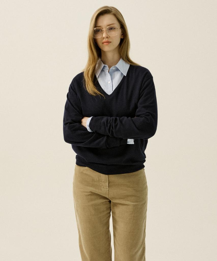 OATMEAL CAFE Timeless Essential V-Neck Knit - Navy