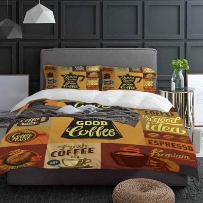 Kaffee Poster Aufkleber Schwarz Bettwäsche Set 3tlg. Jungen Mädchen Bettbezug Kissenbezug Kinder Erwachsene Bettdeckenbezug Doppelbett Set Heimtextil