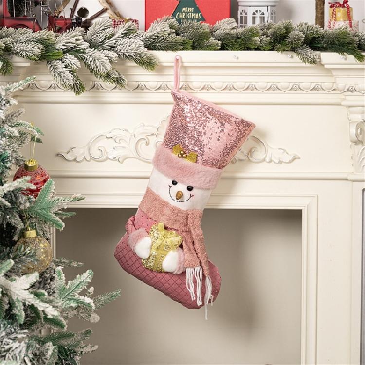Sophisticated European Pink Sequins Christmas Stocking Festival Pink Christmas Stocking with Spacious Gift Holders
