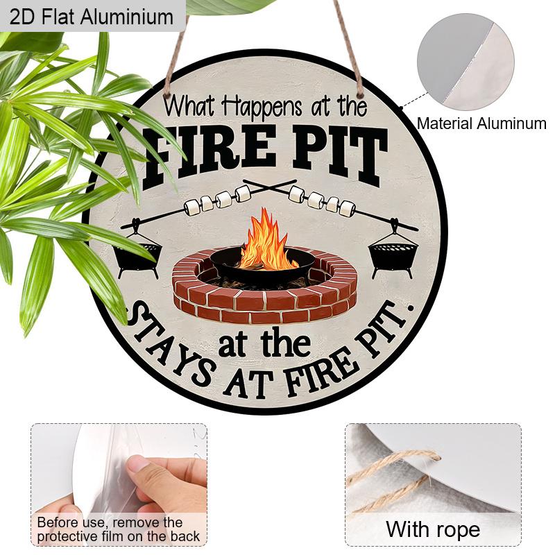 2D Flat Vintage Aluminium Sign with Campfire Gathering Pattern - BBQ Figurine Ornaments - Ideal for Front Door, Wall, Porch, Fence Decor - Ideal Gift