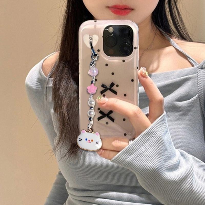 Uroczy Kotek Zawieszka do Telefonu Słodkie Zwierzątko Breloczek Kreatywna Ręcznie Robiona Bransoletka Pasek Przeciw Zagubieniu Dla Kobiet i Dziewcząt