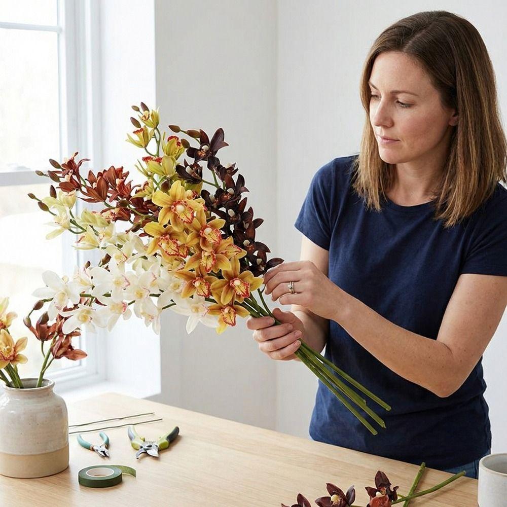 Real Touch Simulation Cymbidiums Handmade Fake Flowers  Home Decoration