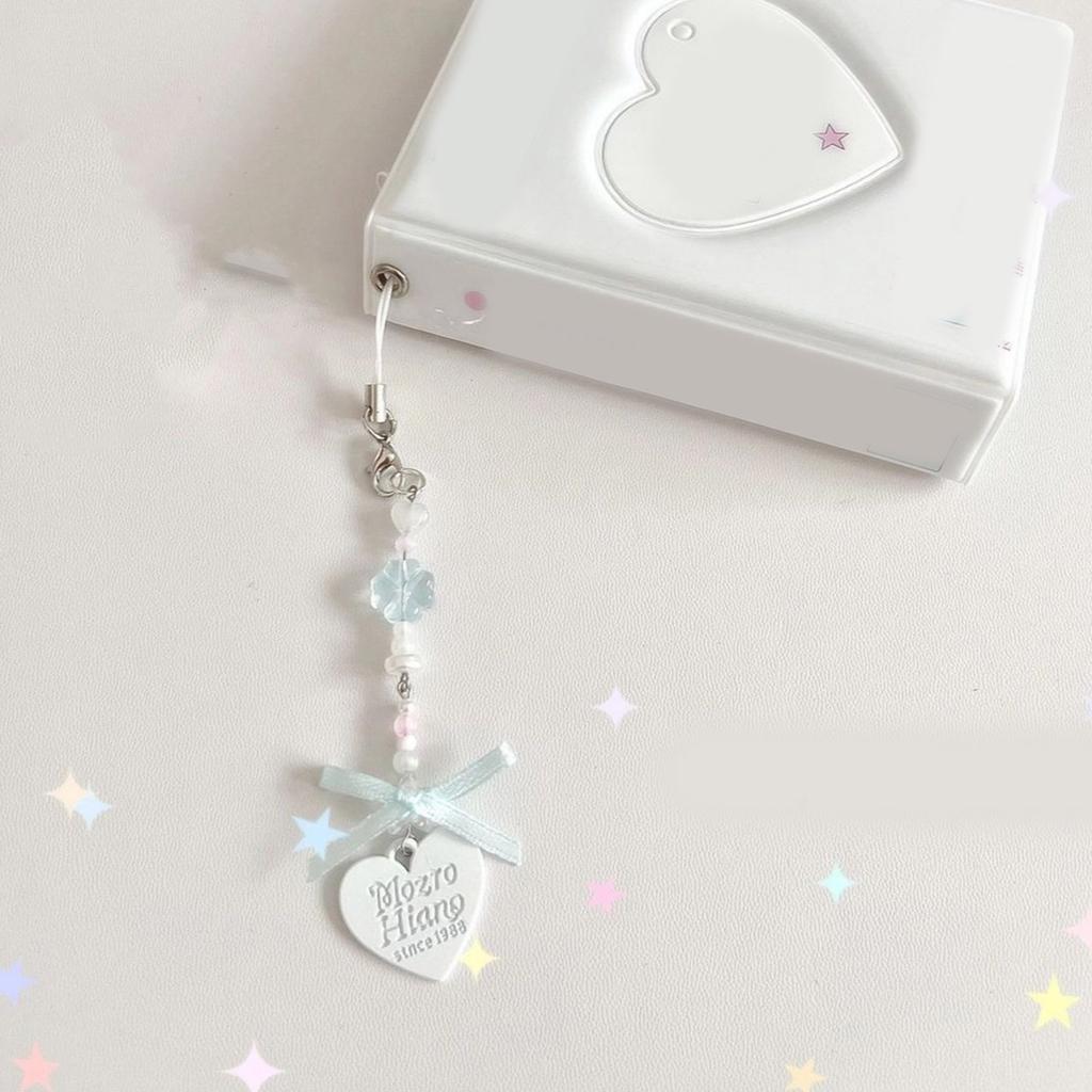 Stylish Bowknot Phone Chain Ornament Heart Beaded Cellphone Pendant Phone Lanyard Bag Charm for Fashionable Individuals