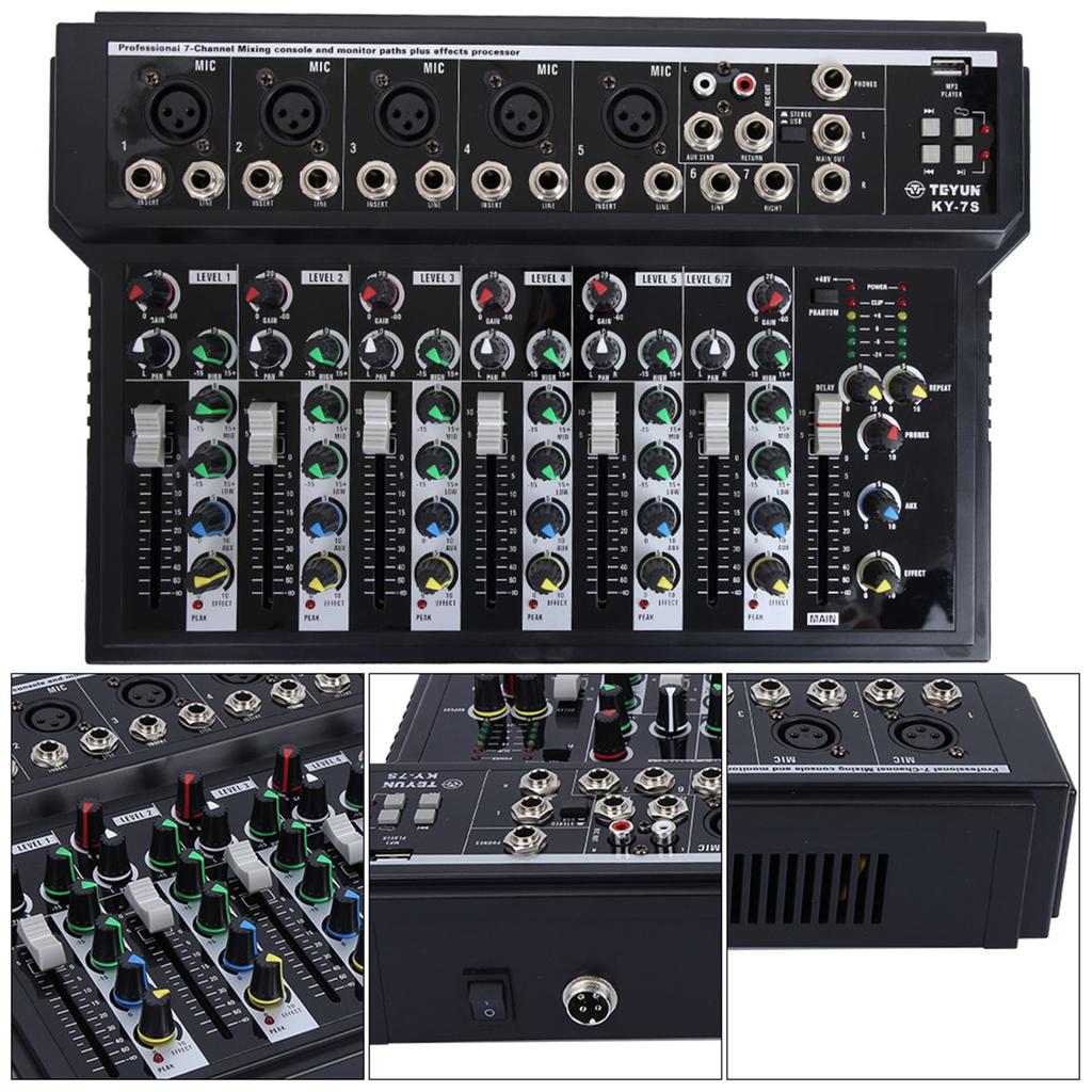 Professional 7 Channel Dual LED Display Low Noise Stage Mixer